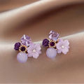 Sterling Silver Needle Purple Crystal Vintage Flower Earrings for Women 2024 New Special-Interest Design Noble Graceful Earrings. 