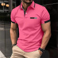 Fashion Solid Color Polo Shirt For Men Summer Lapel Short Sleeve Blouse Casual Simplicity Style Golf Wear Loose T-Shirt.