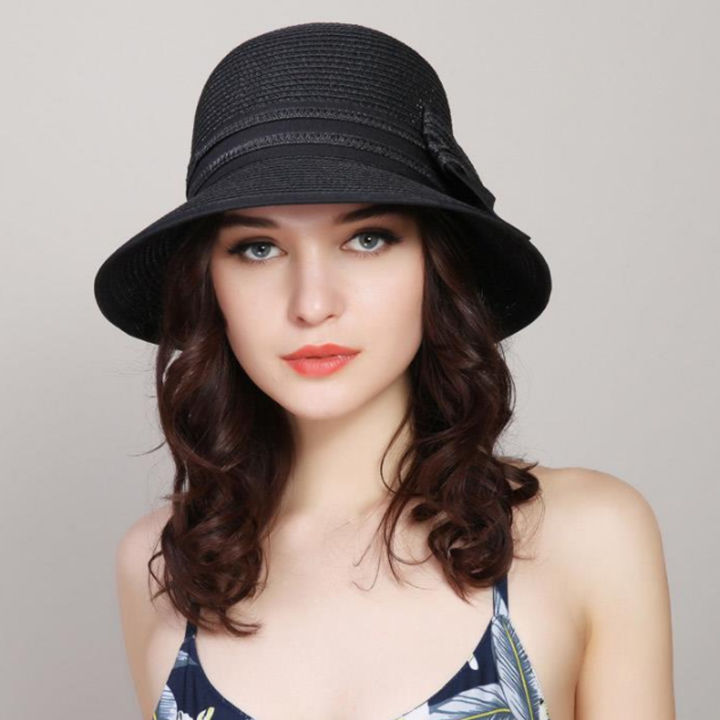 Amamia%20Women%20Straw%20Hat%20Portable%20Bow%20Decor%20Sunscreen%20Fisherman%20Hat%20-%20Image%204