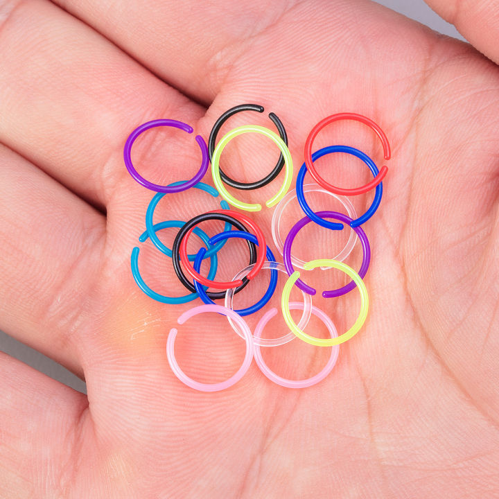 16Pcs 20G Flexible Colorful Acrylic Nose Ring Lip Hoops Retainer Septum Jewelry Cartilage Daith Tragus Earrings Piercing Jewelry