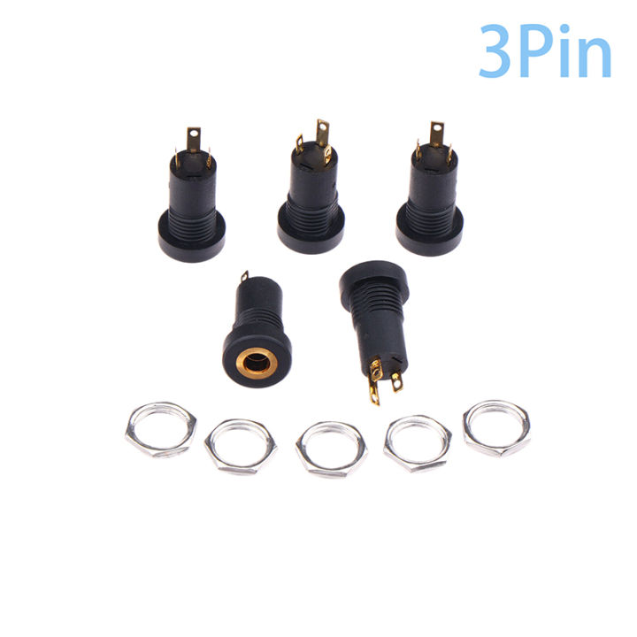 5Pcs 3/4Pin PJ392A Audio Jack Socket 3.5MM Headphone Female Socket Connector With Nut 3/4 Pole Stereo Audio Socket
