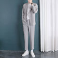 Light Gray Suit Suit Men's Spring and Autumn Trendy Loose Ruan Handsome Small Suit Jacket Suit Pants Three-Piece Suit.