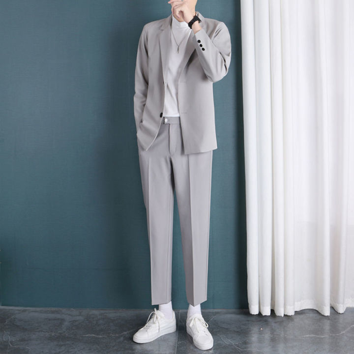 Light%20Gray%20Suit%20Suit%20Men's%20Spring%20and%20Autumn%20Trendy%20Loose%20Ruan%20Handsome%20Small%20Suit%20Jacket%20Suit%20Pants%20Three-Piece%20Suit%20-%20Image%207
