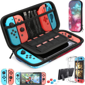 Bilashmart 【Customer favorite】 For Switch Case Compatible with Nintendo Switch, 9 in 1 Accessories kit with Carrying Case, Dockable Protective Case