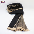 Off White Black Chinese Cultural Knitted Design Scarf Muffler.