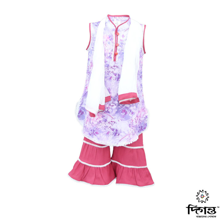 White Purple Magenta Voil Cotton Print Salwar kameez for Baby Girls Dress