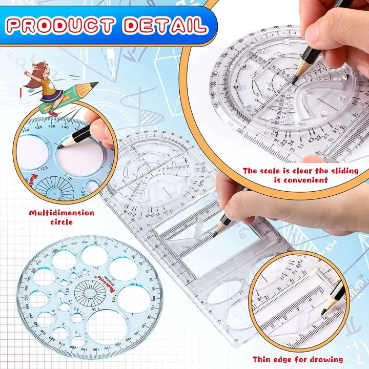 4Pcs%20Multifunctional%20Geometric%20Ruler%20Measuring%20Drawing%20Ruler%20Plastic%20-%20Image%203