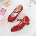 ULKNN Girls Purple High Heels For Kids Princess RED Leather Shoe Footwear Children's Party Wedding Shoes Round Toe 1-3CM.