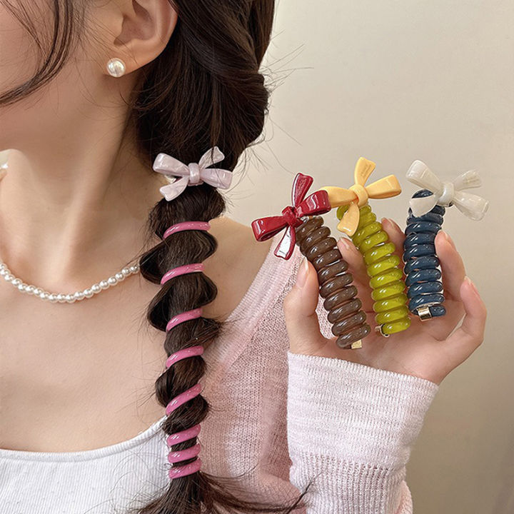Japanese Fashion Spiral Hair Tie Butterfly Bowknot Telephone Wire Hair Ties For Girls Women Ponytails Head Rope Hair Accessories