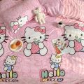 Cute Sanrio Hello Kitty Bedding Set Cotton Four Piece Bedding Double Pillowcase Bed Linens Girl Dorm Bedclothes Home Textile.