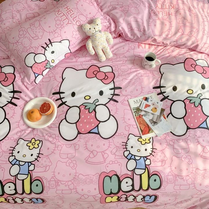Cute%20Sanrio%20Hello%20Kitty%20Bedding%20Set%20Cotton%20Four%20Piece%20Bedding%20Double%20Pillowcase%20Bed%20Linens%20Girl%20Dorm%20Bedclothes%20Home%20Textile%20-%20Image%204