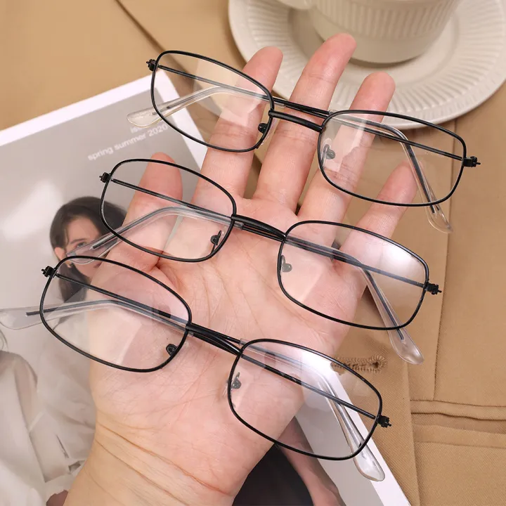 Rectangular%20Retro%20Metal%20Frame%20Glasses%20Full-frame%20Small%20Narrow%20Square%20Simple%20Fashion%20Glasses%20Men%20Women%20Clear%20Lens%20Plain%20Eyeglass%201Pcs%20-%20Image%205