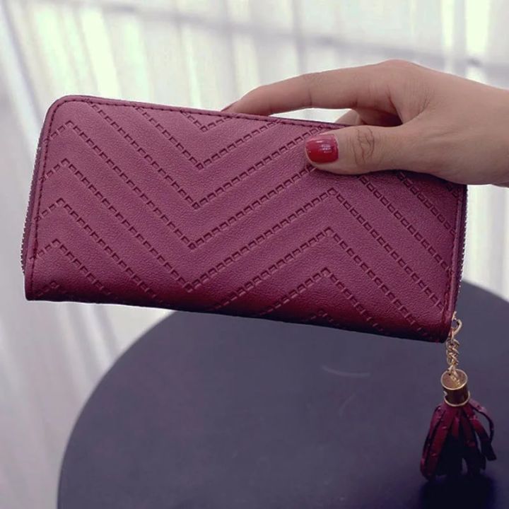 【DM bag factory Store】Women Long Leather Price Tassel Purse Card Holder Feminina PA883415 Ladies wallet