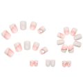 【The road to happiness Store】Short Fake Nails Square Head Love Rhinestone White Fake Nail Korean Cute False Nails Nail Art With Design For. 