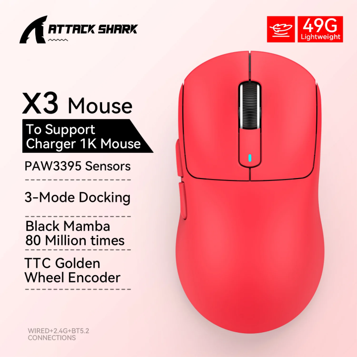 Attack Shark X3 49g Lightweight Mouse,PixArt PAW3395, Bluetooth Tri ...