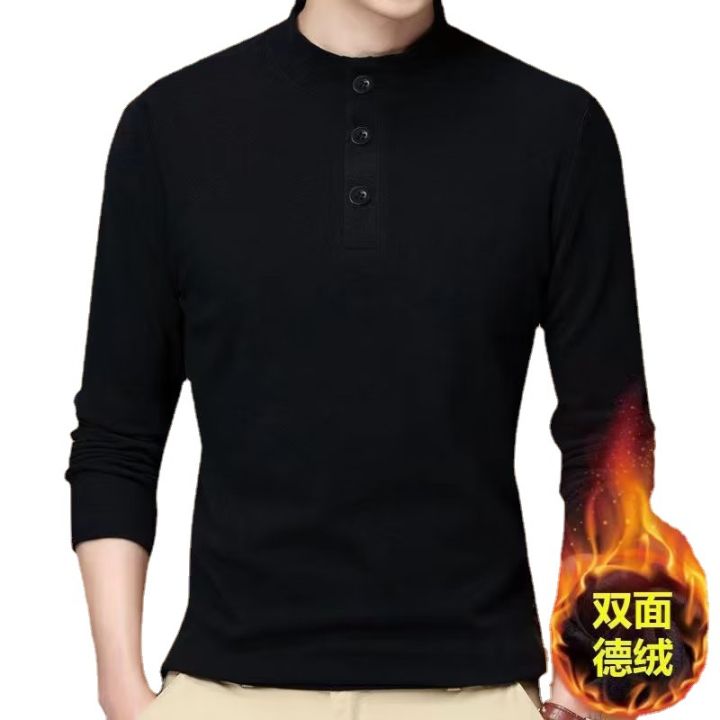 Double-sided%20velvet%20stand%20collar%20padded%20long%20sleeve%20t-shirt%20men's%20solid%20color%20autumn%20and%20winter%20thermal%20base%20layer%20top%20korean%20autumn%20coat%20-%20Image%205