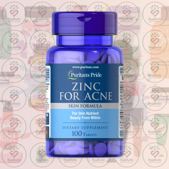 Puritan's Pride Zinc for Acne Skin Formula - 50 mg - 100 Tablets - with Vitamins A, C, E & B-6 - for Clear Skin & Acne Support