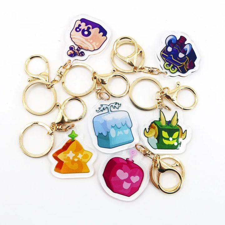 Anime Game Blox Fruits Keychain Toy Fruit Leopard Pattern Box Cartoon Toy Pendant Acrylic Fruits Toy Birthday Gift for Children