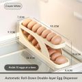 Automatic Rolling-Down Double-Layer Egg Dispenser, Space-Saving Egg Holder Dispenser for Refrigerator, Egg Container for Kitchen Egg Organizer Fridge Holds 15 Eggs (1-Pack).