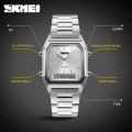 SKMEI 1220 Sports Fashion Quartz Digital Stainless Steel Dual Display Chrono Waterproof Casual Watch for Men. 