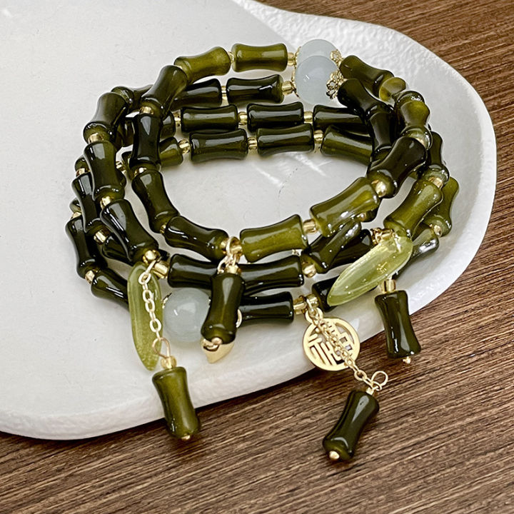 Green%20hurried%20opal%20beading%20new%20Chinese%20bamboo%20slub%20safety%20buckle%20bracelet%20women's%20light%20luxury%20design%20sense%20glass%20bracelet%20-%20Image%204