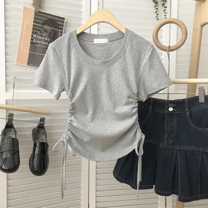 2023%20Summer%20Design%20Sense%20Niche%20Hot%20Girl%20Shoulder%20Short%20Sleeve%20New%20Korean%20Style%20Top%20T%20T-shirt%20Slimming%20round%20Neck%20Yoga%20Clothes%20-%20Image%206