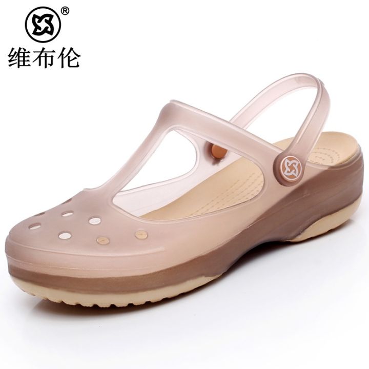 Veblen Cave Shoes Women's Summer Slippers Non-slip Soft Sole Beach Jelly Solid Color Toe Sandals