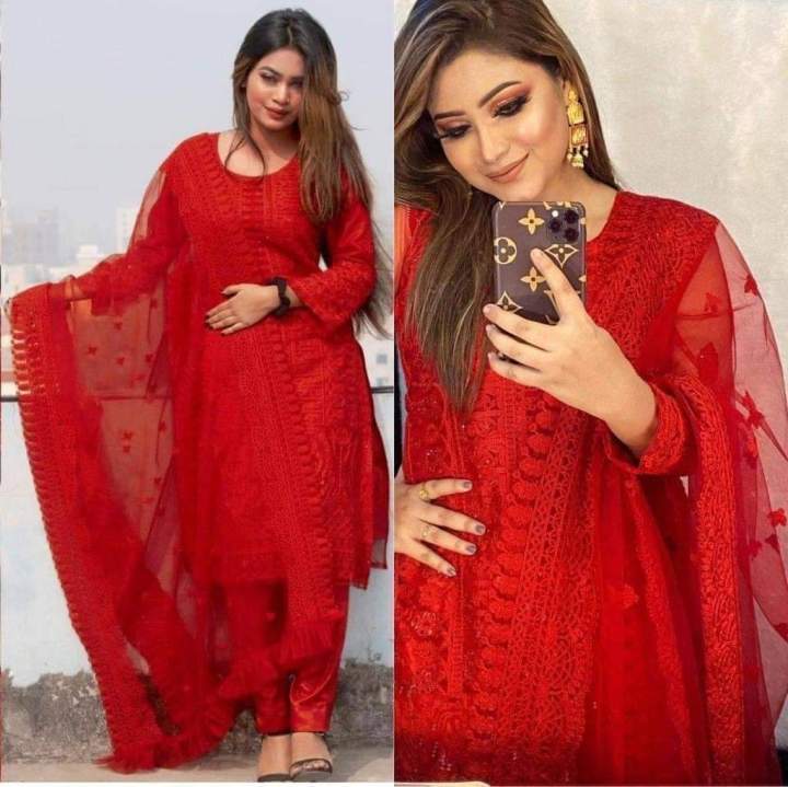 Indian New Stylish Exclusive Collection Weightless Georgette Computer Embroidery Work Three Piece Salwar Kameez For Women