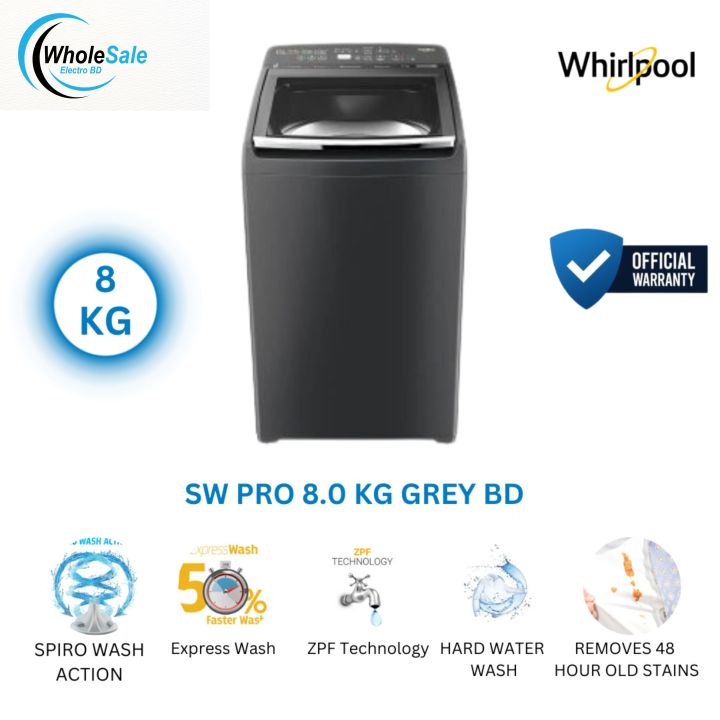 WHIRLPOOL 8.0 KG Top Loading Washing Machine | Stain Wash PRO 8.0 KG GREY BD