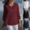 Women T-shirt Lace-Up Plus Size Casual Lady Spring Blouse.