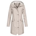 Fashion Hooded Rain Coat Casual Ladies Waterproof Windproof Long Jacket Buttons Coat Female Winter Long Sleeve Womens Outerwear. 