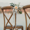 GC Wedding Decorations, Wedding Chair Decorations With Artificial Open Rose, Green Leaves, Handmade Chiffon Ribbons, Wedding Flowers Decorations For Ceremony.