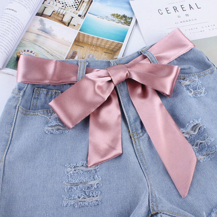 Girl Wide Waist Fabric Belt Women Ladies Silk Scarf Solid Ribbon Knot Rope Dress Stylish Gift GJCUTE