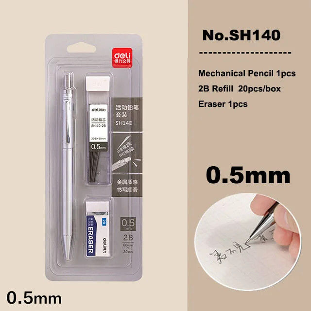 Deli SH140 Mechanical Pencil 0.5mm 2B Lead Pencil Refill