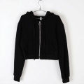 Spring and Autumn New Cardigan Cropped Top Korean Version Hooded Sweatshirt Women's Thin Solid Color Student Zipper Small Jacket Looks Thin.