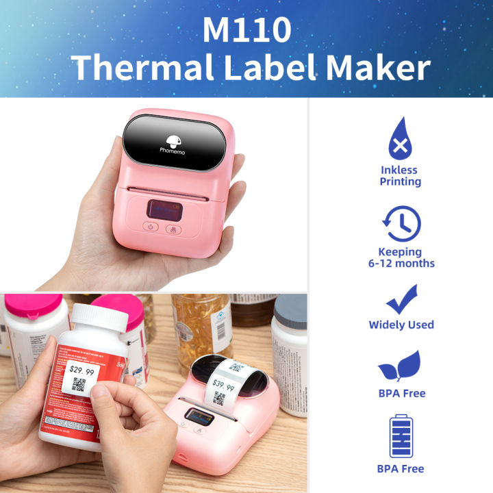 Phomemo M110 Thermal Wir-ele-ss Label Printer Sticker Mini Printer Barcode Blue-tooth Label Maker Price Tag Printers Free APP