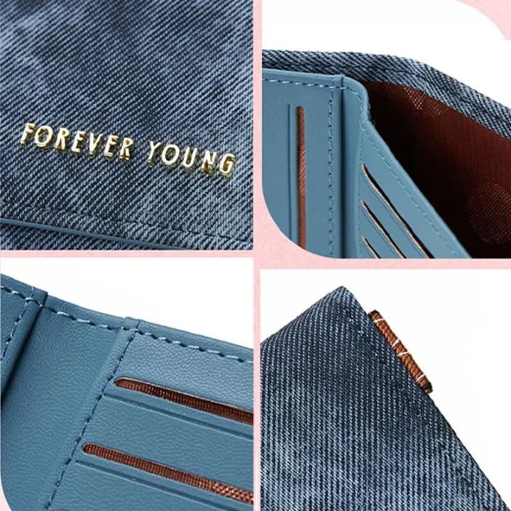 Korean%20Aesthetic%20Women's%20Short%20Wallets%20Three%20Folding%20Imitation%20Denim%20PU%20Leather%20Small%20Cardholders%20for%20Girls%20Mini%20Card%20Purses%20-%20Image%204