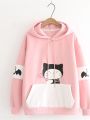 High Quality Women Cute Bat Cat Printed Cotton Hoodie For Winter. 