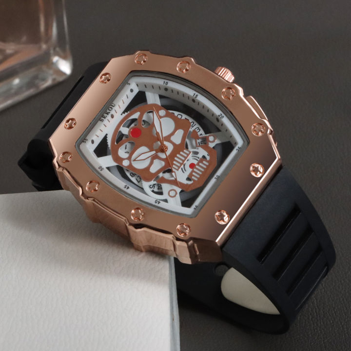 【Can last for 10 years】 Personalized Fashion Barrel-Shaped Watch Men's Sports Casual Versatile Watch Hollow Calendar Luminous Quartz Watch JTX1