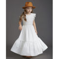 GC Girls Short Sleeve Lace Applique Dresses Casual Zipper Solid Color Long Skirts Summer Maxi Dress For Ceremony.
