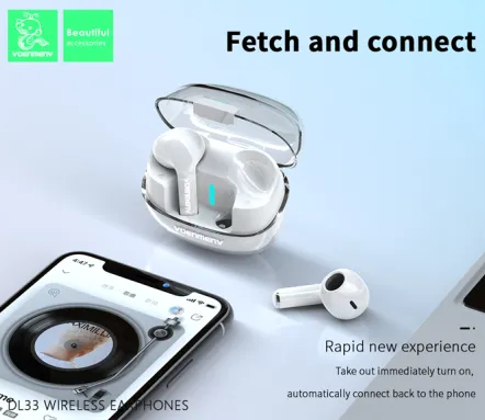 VDENMENV DL33 Transparent design TWS Noise Reduction Stereo Earbuds Handfree Call Headset with Mic and Charging Case