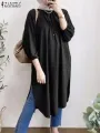 Women 3/4 Sleeve Split Hem Long Shirt Autumn Abaya Hijab Tops Tunic Fashion Islamic Clothing Solid Muslim Blouse. 
