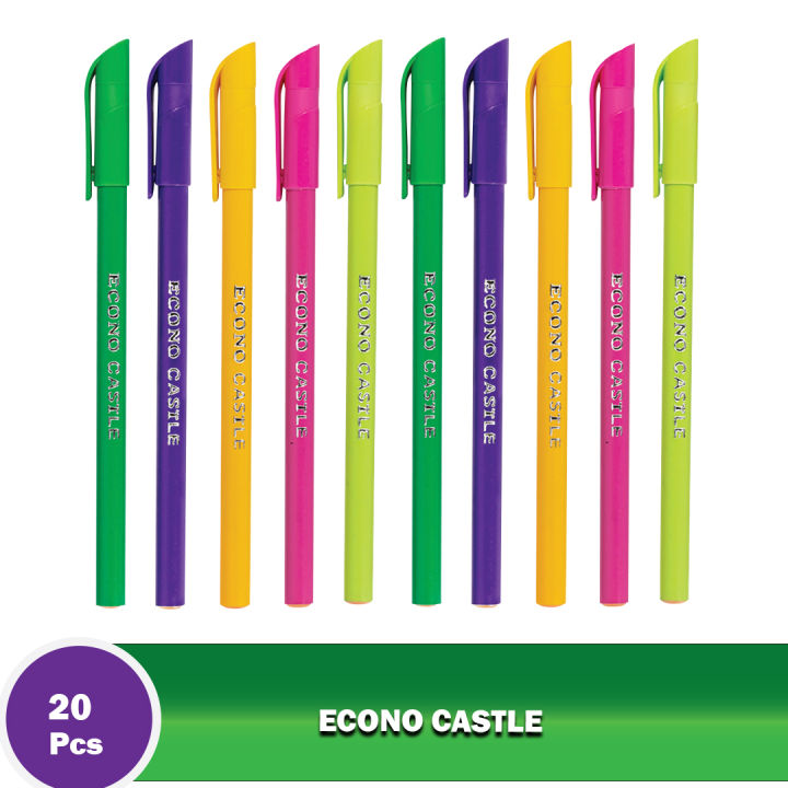 Econo Castle Multi Body Color Ball Pen- Black ink (Pack of 20 Pens)