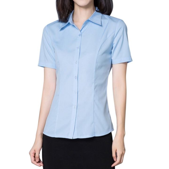 Women's%20Office%20Work%20Shirts%20Short%20Sleeve%20Button%20Down%20Lapel%20Blouse%20Summer%20Classic-Fit%20Tops%20Ladies%20Business%20Blouses%20-%20Image%202