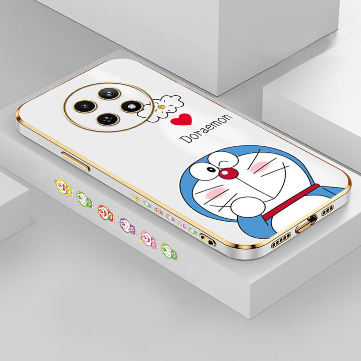 (Free Lanyard) For Realme 12 Pro Plus 5G C65 Realme Note 60 Back Cover Cute Cartoon Doraemon Square Edge Pattern Cover Luxury Plating Soft Phone Case