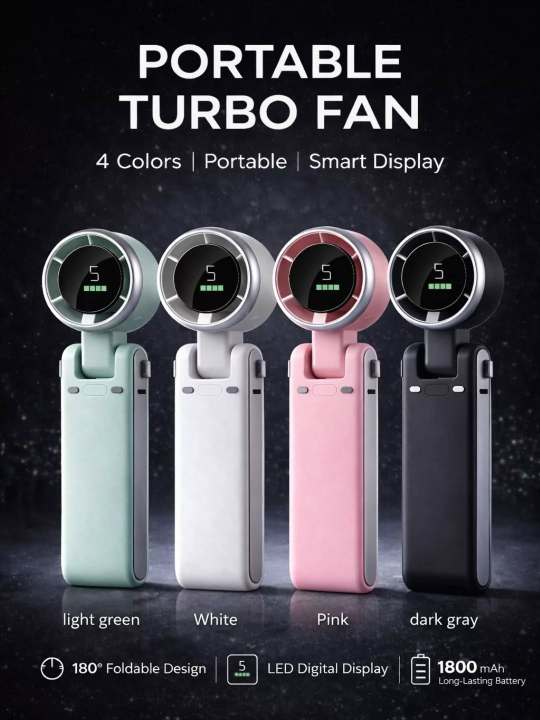 Popular Mini High-Speed Handheld Turbo Fan Smart Digital Display Wearable Personal Desk/Turbo Fan Handheld Rechargeable Fan Multicolor Portable Mini Hand Fan USB Rechargeable Foldable Hanging Neck Fan USB Mini Portable Small Turbo Fan
