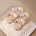 Girls Sandals Fashion Sequins Cute Bow Summer Princess Shoes Soft Falt Children Beach Kids Footwear 23-36.