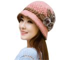 【beauty code store】Fashion Caps Lady Winter Warm Crochet Knitted Flowers Decorated Ears Elegant Inverno Beanie Female #YJ.