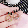 1Pair Korean Style Simple Hoop Bowknot Rhinestone Earrings Fashion Temperament All-match Earrings For Women Party Jewelry Gift. 