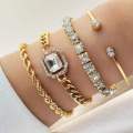 4Pcs/set Retro Bracelet for Women Girls Crystal Shiny Adjustable Opening Chain Bracelets Punk Bangle Charm Bracelets Jewelry Gift.